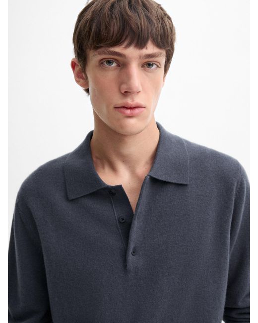 MASSIMO DUTTI Blue Wool Blend Polo Collar Sweater for men