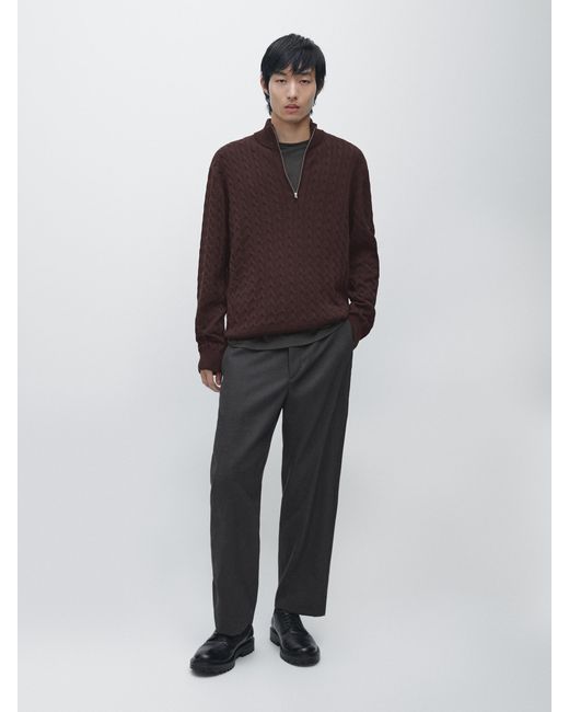 MASSIMO DUTTI Multicolor Mock Neck Knit Sweater With Zip for men