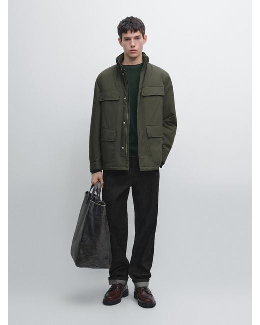MASSIMO DUTTI Brown Quilted Jacket With Water-Repellent Pockets for men