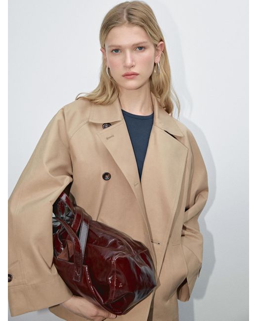 MASSIMO DUTTI Natural Short Water-Repellent Cape Trench Coat