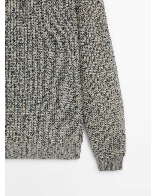 MASSIMO DUTTI Gray Flecked Waffle-Knit Wool Blend Sweater for men