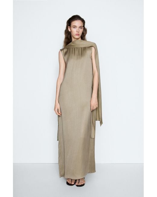 MASSIMO DUTTI Natural Flowing Dress With Cape Detail