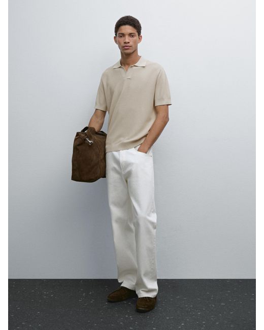 Polo Manches Courtes En Maille Texturée MASSIMO DUTTI pour homme en coloris Gray
