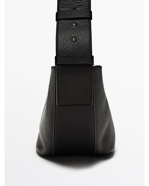 MASSIMO DUTTI Black Tumbled Nappa Leather Crossbody Bag