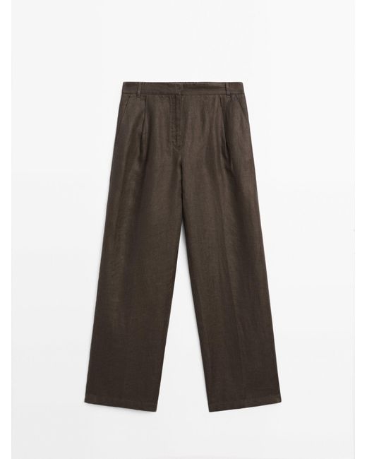 MASSIMO DUTTI 100% Linnen Wide Leg Broek Met Elastiek in het White