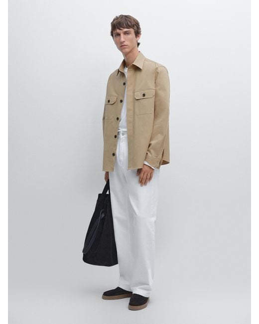 Giacca Camicia Con Tasche di MASSIMO DUTTI in White da Uomo