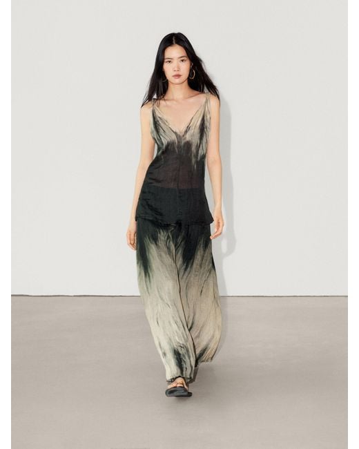 MASSIMO DUTTI Natural Long Tie-Dye Print Skirt