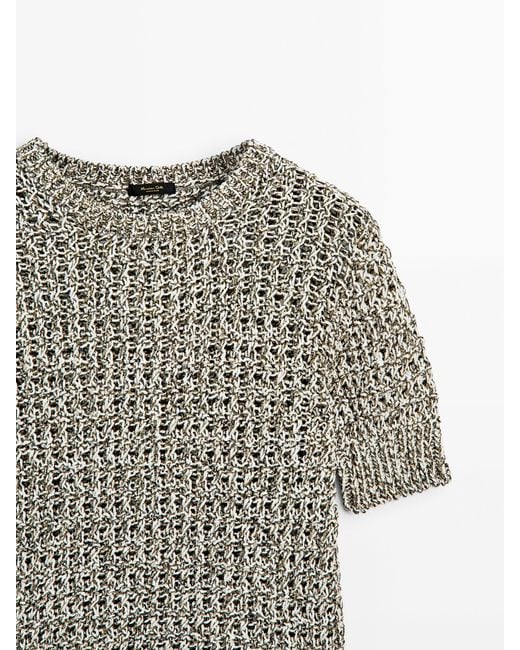 MASSIMO DUTTI Gray Short Sleeve Knit Sweater With A Crew Neck
