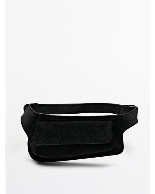 MASSIMO DUTTI Black Split Suede Belt Bag