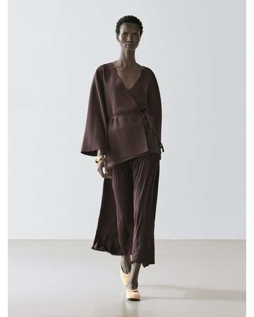MASSIMO DUTTI Brown Flowing Knit Kimono With Belt Detail