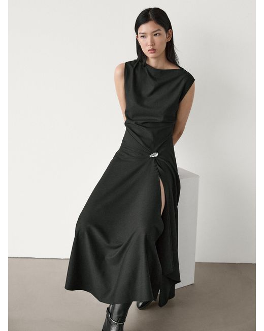 【Massimo Dutti】Satin midi dress with bow detail Satin midi dress with bow detail - Studio · Zielony · Czapki