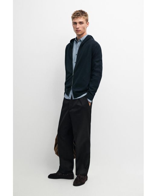 MASSIMO DUTTI Blue 100% Cashmere Hooded Cardigan for men