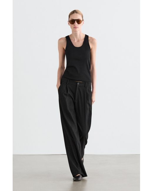 MASSIMO DUTTI Black Pinstripe Wide-Leg Trousers