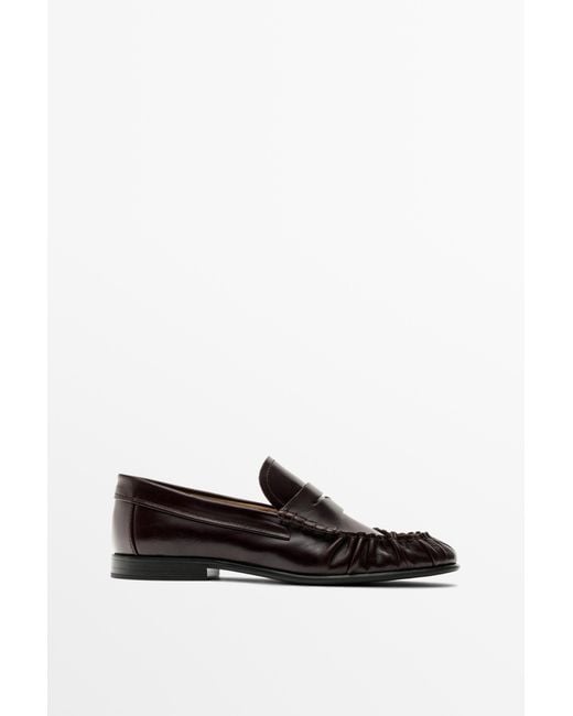 MASSIMO DUTTI White Shirred Leather Loafer