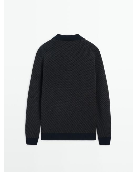 MASSIMO DUTTI Blue Two-Tone Effect Polo Sweater for men