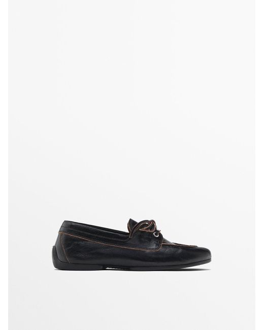 MASSIMO DUTTI White Shiny Leather Deck Shoes