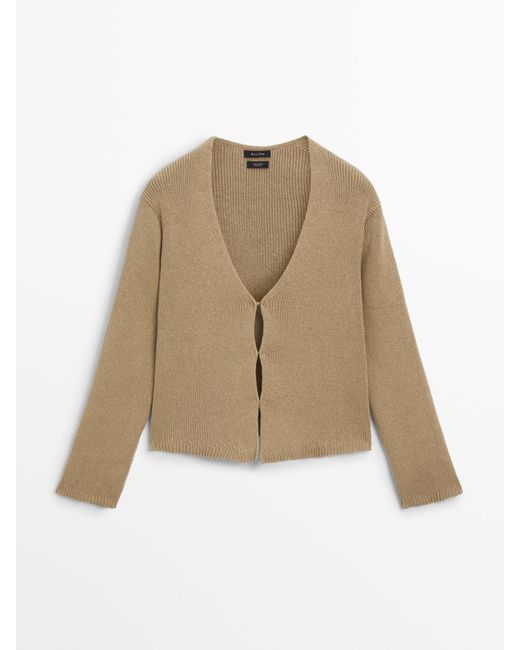 MASSIMO DUTTI Natural Knit Cardigan With Hook Fastenings