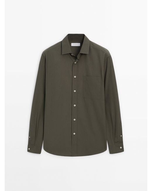 MASSIMO DUTTI Green Regular Fit Poplin Shirt With Pocket for men