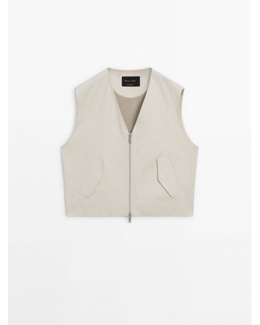 MASSIMO DUTTI White Double Zip Gilet With Pockets