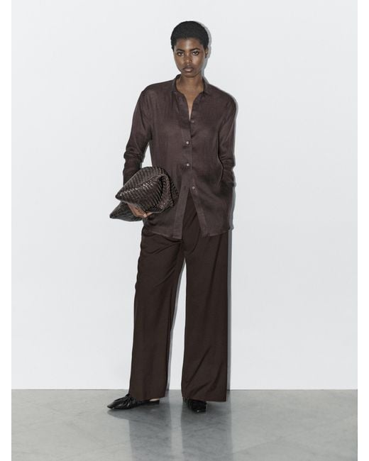 MASSIMO DUTTI Brown Double Dart Trousers