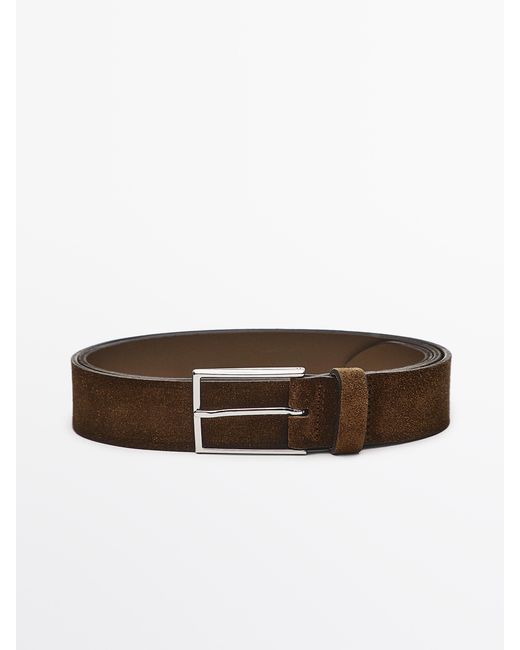 MASSIMO DUTTI Brown Plush Nappa Leather Belt With Nickel Buckle for men