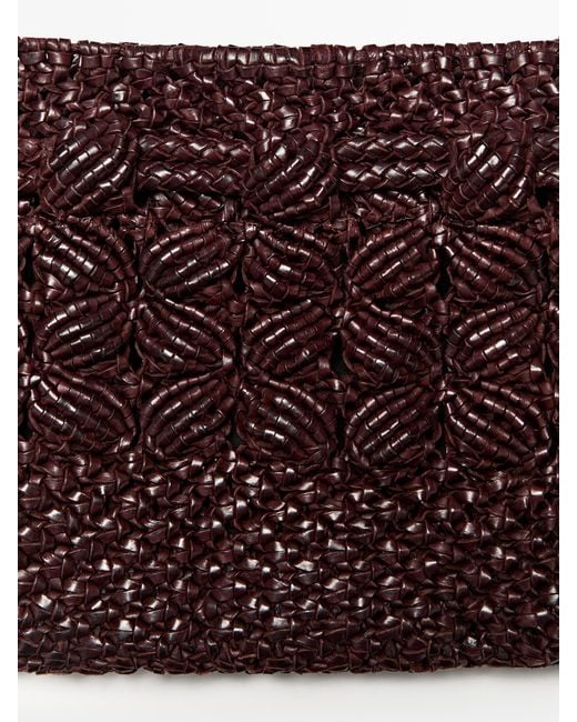 MASSIMO DUTTI Purple Nappa Leather Macramé Pouch Bag
