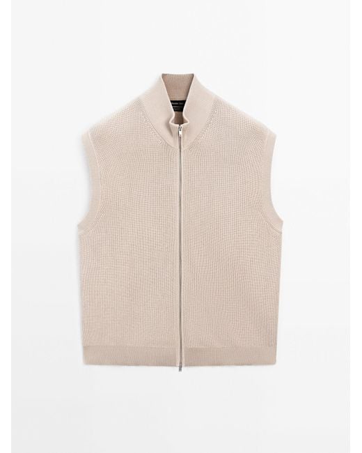 MASSIMO DUTTI Natural Cotton Knit Vest With Zip for men