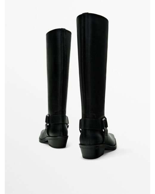 MASSIMO DUTTI Black Boots With Side Horsebit
