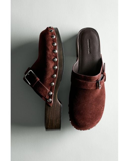 MASSIMO DUTTI Black Leather Clogs With Buckle