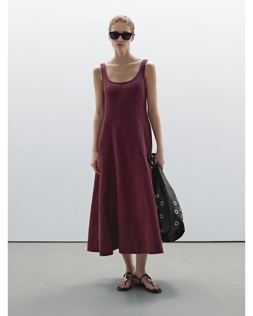 MASSIMO DUTTI Purple Long Flowing 100% Linen Dress