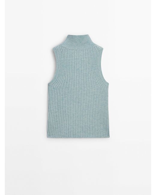 MASSIMO DUTTI Wool Blend Ribbed Knit Top in Blue | Lyst