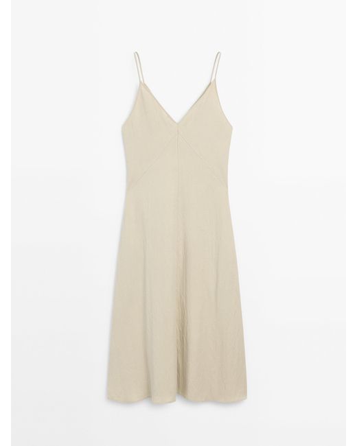 MASSIMO DUTTI White Strappy Camisole Dress With Topstitching