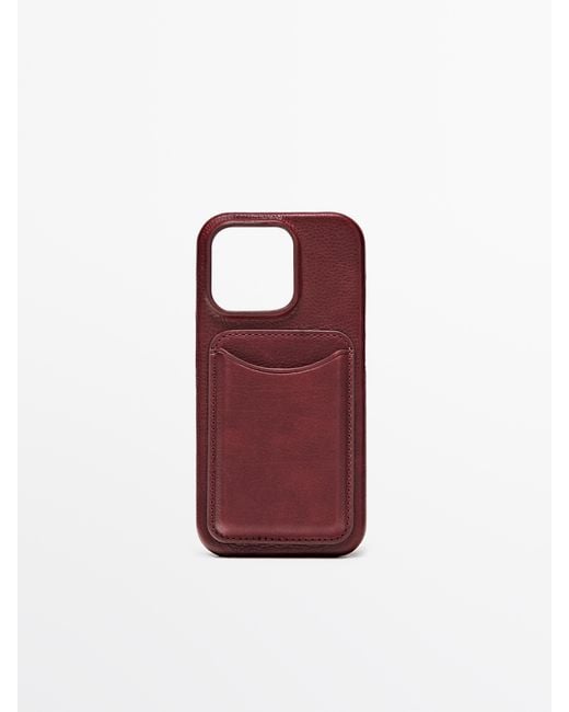 MASSIMO DUTTI Red Nappa Leather Iphone 16 Pro Case