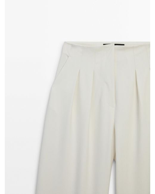 MASSIMO DUTTI White Wide-Leg Trousers With Darts