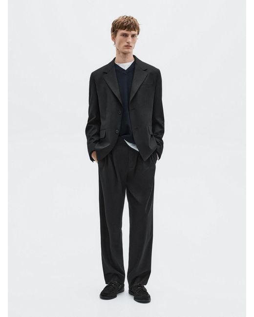 MASSIMO DUTTI Black Flannel Suit Blazer for men