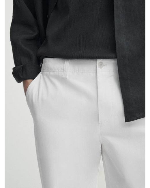 MASSIMO DUTTI White Relaxed Fit Trousers With Pocket Detail for men