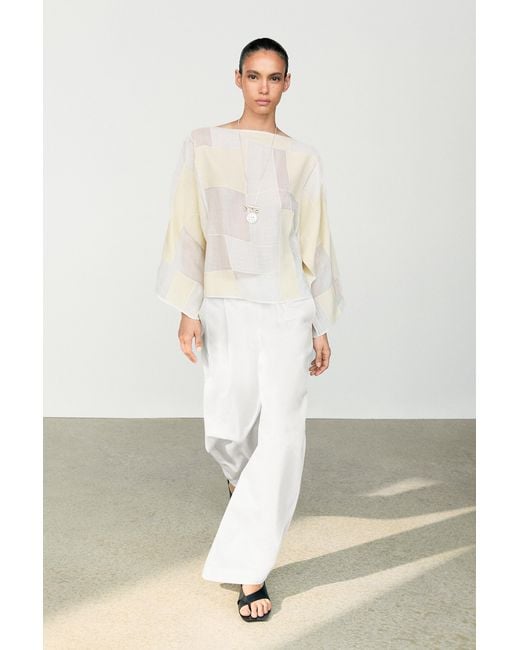 MASSIMO DUTTI White Patchwork Print Boat Neck Blouse