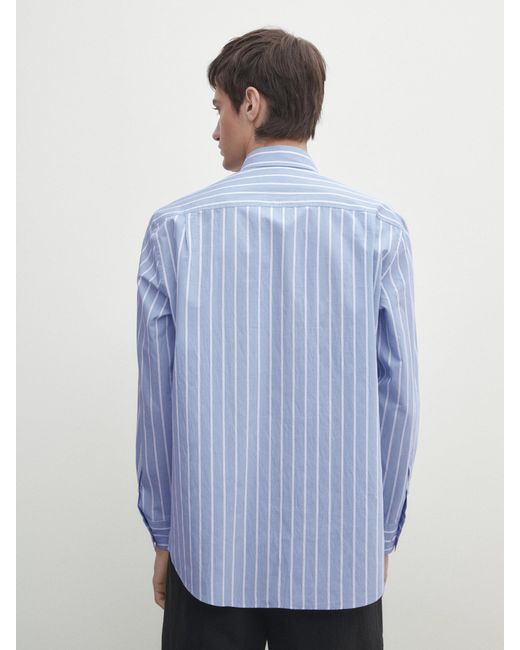 MASSIMO DUTTI Relaxed Fit Double-Stripe Shirt in Blue for Men