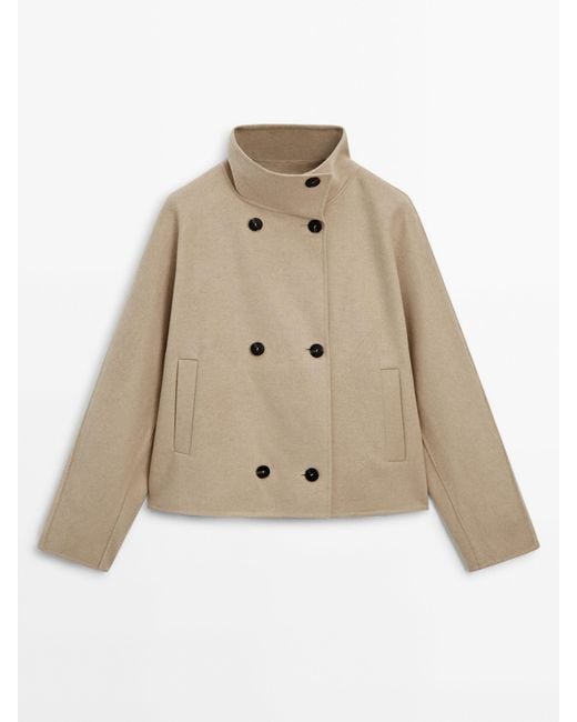 MASSIMO DUTTI Natural Cropped Double-Faced Wool-Blend Double-Breasted Coat