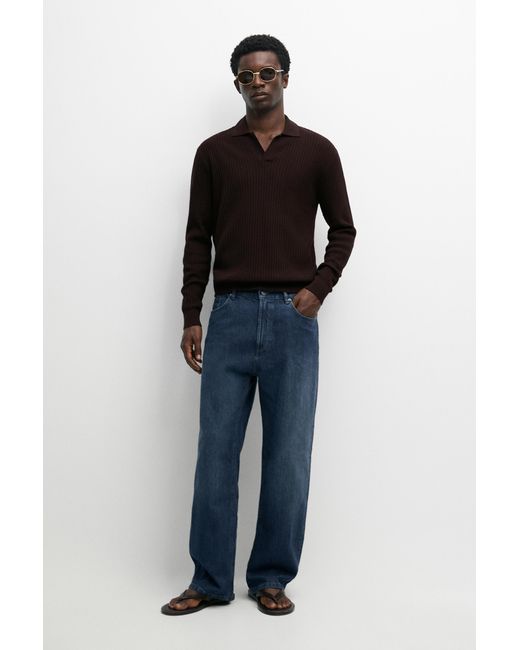 MASSIMO DUTTI Red Cotton Blend Polo Knit Jumper for men