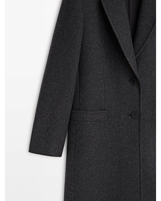 MASSIMO DUTTI Black Two-Button Wool Blend Coat