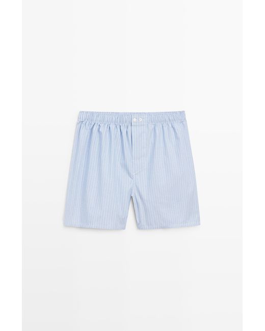 MASSIMO DUTTI Blue 100% Cotton Striped Boxers for men