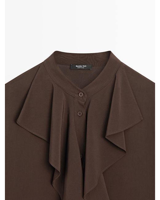 MASSIMO DUTTI Brown Flowing Blouse With Ruffles