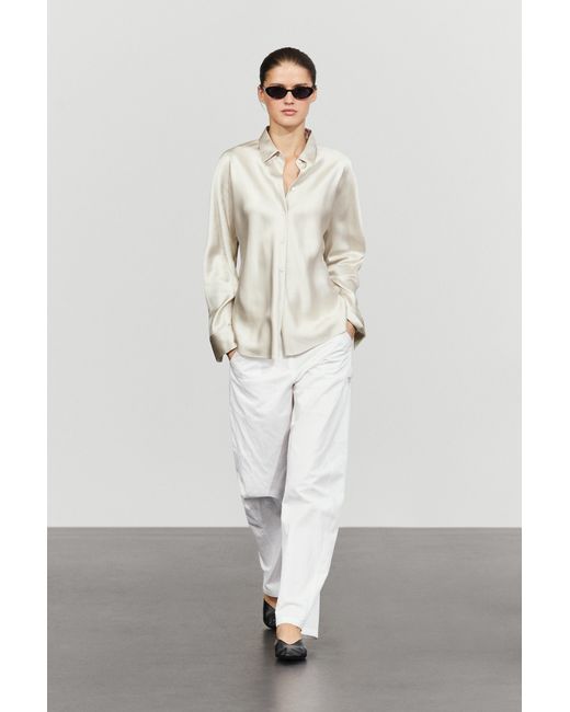 MASSIMO DUTTI White Flowing Satin Shirt