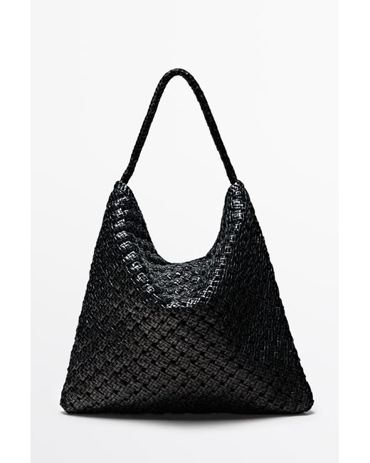 MASSIMO DUTTI Black Braided Nappa Leather Bag