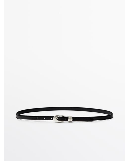 MASSIMO DUTTI White Nappa Leather Belt With Oval Buckle