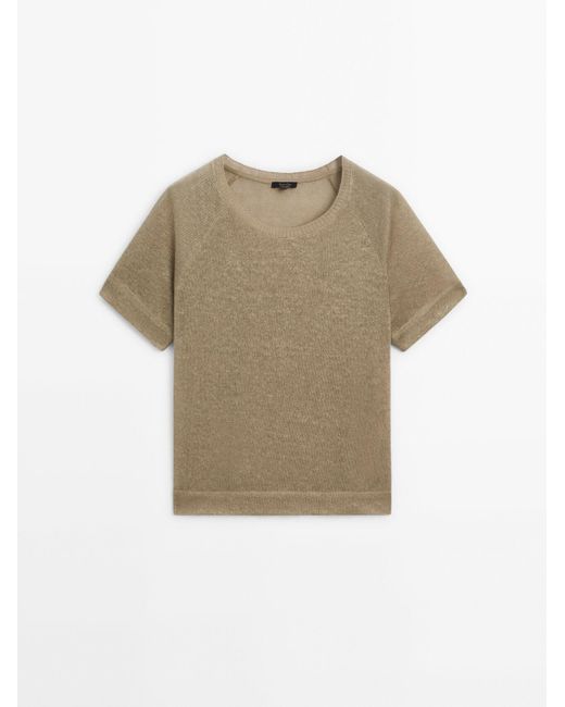 MASSIMO DUTTI Natural Linen T-Shirt With Short Raglan Sleeves