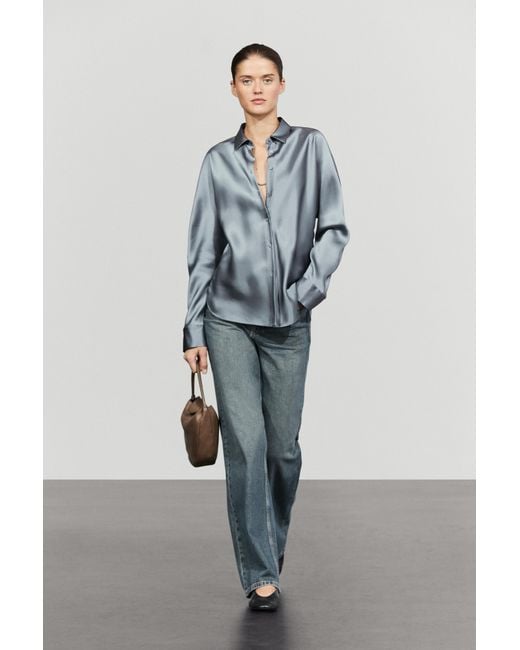 MASSIMO DUTTI Blue Flowing Satin Shirt