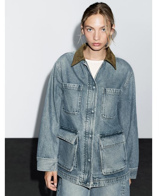 MASSIMO DUTTI Blue Denim Jacket With Pockets