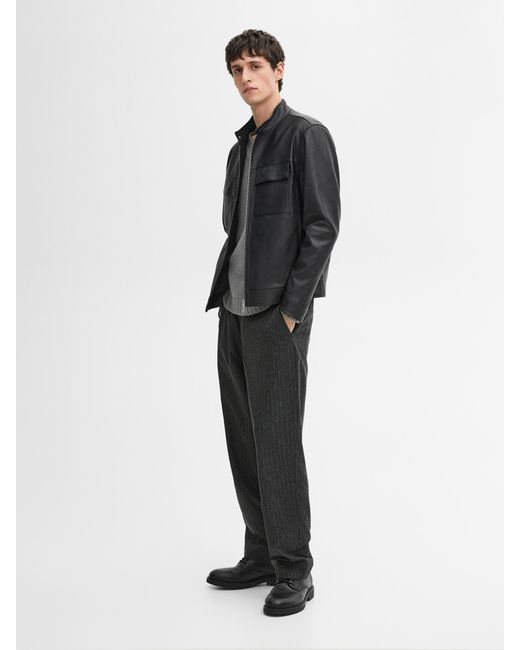 MASSIMO DUTTI Black Nappa Leather Jacket With Pockets for men